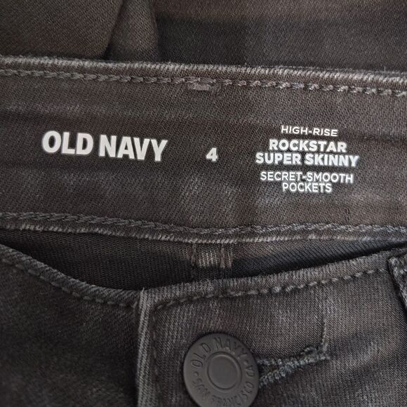OLD NAVY Rockstar High Rise Skinny Sz 4 Women's Black Distressed Stretch Jeans - Picture 3 of 4